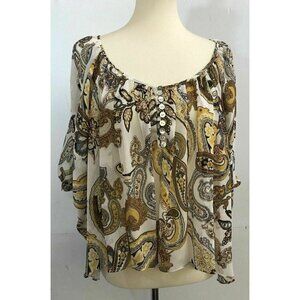 Wilster Women's New Loose Fit Gold Paisley 3/4 Sleeve Top Size S Ric1